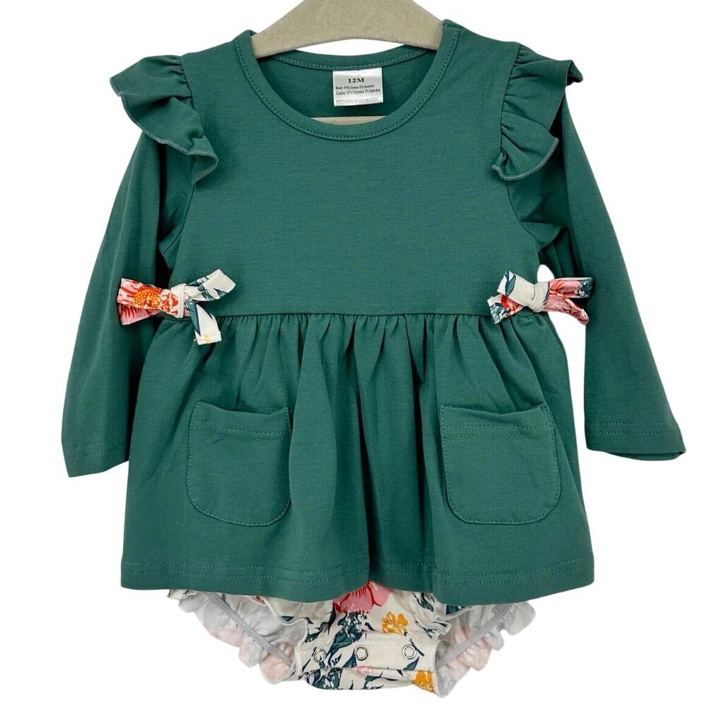 Boutique NEW Bubble Dress Romper Baby‎ Girl 12 MONTH Floral Bows Small Shop